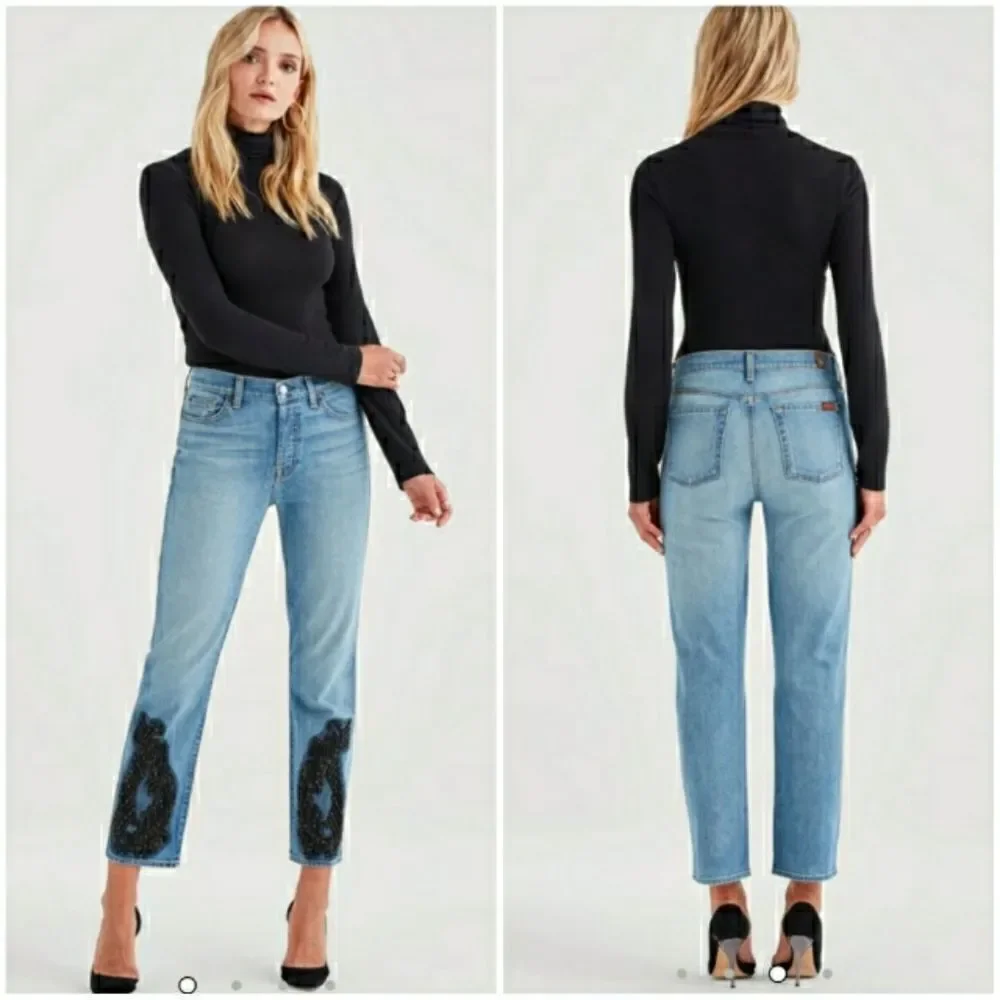 7FAM Edie Black Rhinestone Satellite Sky Jeans - Picture 1 of 17